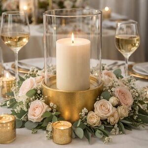 Threshold Gold Hurricane Candle Holder Glass & Metal Pillar Decor 8”